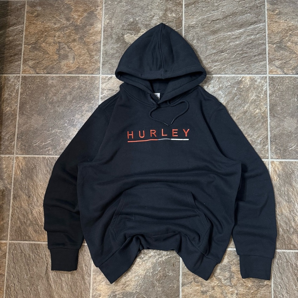 Y2K Vintage Hurley Pull Over Hoodie Jacket L Black Skater Surf Grunge Spell Out